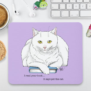 Grappige Witte Kat Boek Lezen Humor Paars Muismat