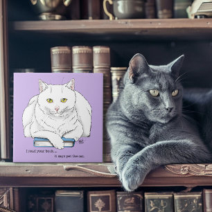 Grappige Witte Kat Boek Lezen Humor Paars Tegeltje