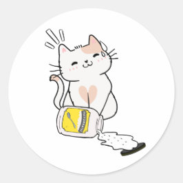 Grappige witte kat gemorste mayonaise ronde sticker