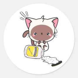 Grappige witte kat gemorste mayonaise ronde sticker