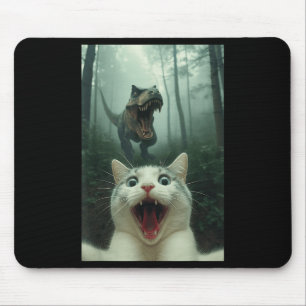 Grappige Witte Kat Selfie Met T-rex Dinosaur, Kat Muismat