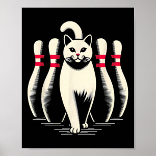Grappige witte kat speelt bowling retro vintage st poster