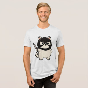 Grappige Witte Kat Sticker met Mask en Knife Tri-Blend Shirt