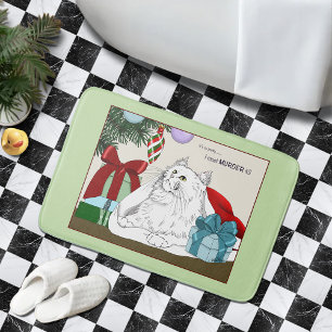 Grappige Witte Katten Kerstboomornamenten Groen Badmat