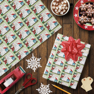 Grappige Witte Katten Kerstboomornamenten Groen Cadeaupapier