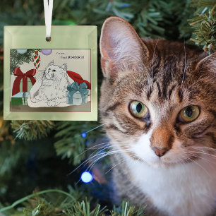 Grappige Witte Katten Kerstboomornamenten Groen Glas Ornament