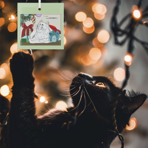 Grappige Witte Katten Kerstboomornamenten Groen Glas Ornament