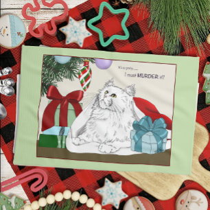 Grappige Witte Katten Kerstboomornamenten Groen Theedoek