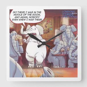 Grappige Witte Olifant Vierkante Wandklok Klok