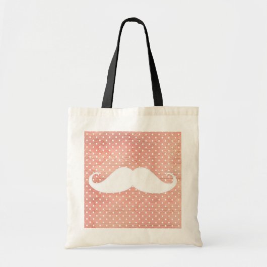 grappige witte snor op roze pootenpatroon tote bag (Voorkant)