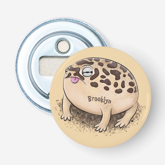 Grappige woestijnregen kikker cartoonillustratie button flesopener (Voorkant)