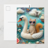 Grappige Woolie Swan Float Met Een Kat Briefkaart (Voorkant / Achterkant)