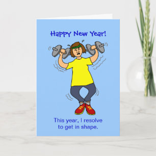 Grappige Workout Resolution Cartoon Nieuwjaar Kaar Feestdagen Kaart