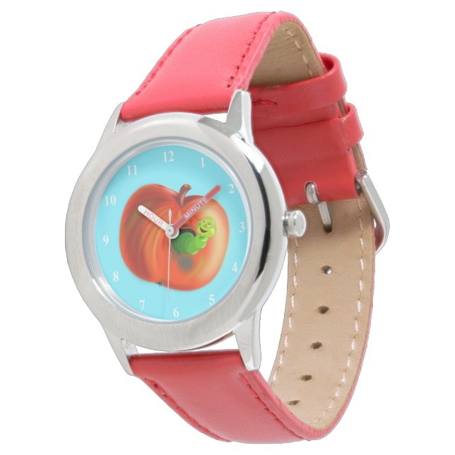 Grappige Worm In Roode Apple Horloge (Gekanteld)