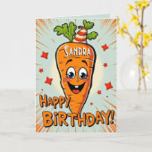 Grappige wortel Happy Birthday Kaart (Gele Bloem)