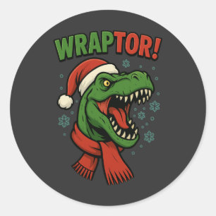 Grappige Wraptor T-Rex Dinosaur Kerst Pun Ronde Sticker