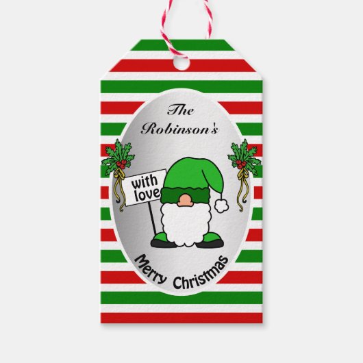 Grappige Xmas Gnome Traditionele Gekleurde Geperso Cadeaulabel (Voorkant)