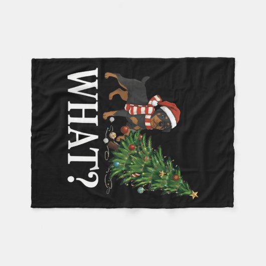 Grappige Xmas Rottweiler duwt kerstboom over Fleece Deken (Voorkant (Horizontaal))