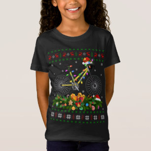 Grappige Xmas Verlichting Boom Santa Lelijke Fiets T-shirt
