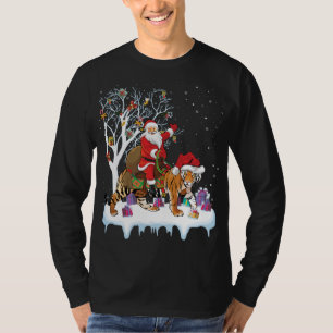 Grappige Xmas Verlichting Boom Santa Riding Tiger T-shirt