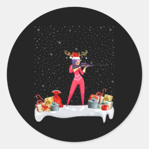 Grappige Xmas Verlichting Rendier Santa Hoed Biath Ronde Sticker