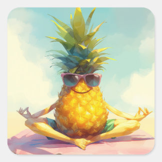 Grappige Yoga Ananas Vierkante Sticker