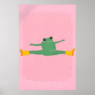 Grappige Yoga Kikker Split Poster, Roze Speelse Ca Poster