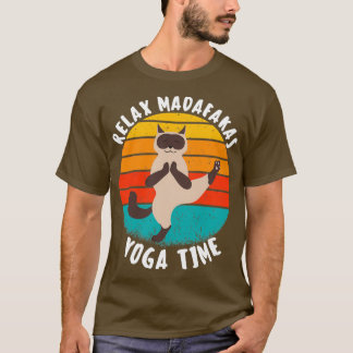 grappige yoga retro madafakas siamese kat die yoga t-shirt