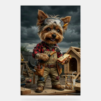 Grappige Yorkie Bouwvakker Poster – Speels