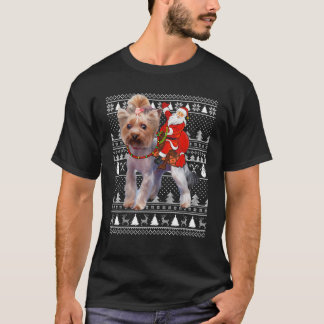 Grappige Yorkie-hondliefhebber Kerstman rijdt op Y T-shirt