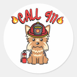 Grappige Yorkshire terrier hond is een brandweerma Ronde Sticker