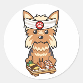 Grappige yorkshire terrier hond is een sushi chef ronde sticker
