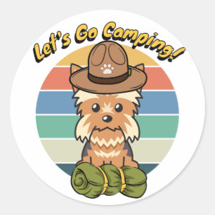 Grappige yorkshire terrier hond wil gaan kamperen ronde sticker