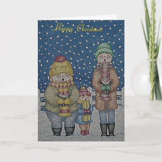 grappige zangeressen in de sneeuwkerst feestdagen kaart (Voorkant)