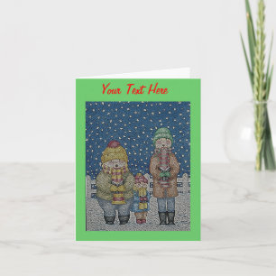 grappige zangeressen op de sneeuwscène kerst feestdagen kaart