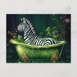 Grappige Zebra in een groen bad Briefkaart