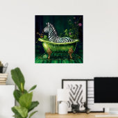 Grappige Zebra in een groen bad Poster (Thuiskantoor)