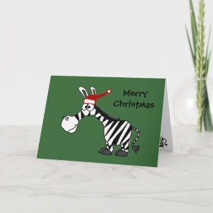 Grappige Zebra in Santa Hat Kerst Cartoon Feestdagen Kaart