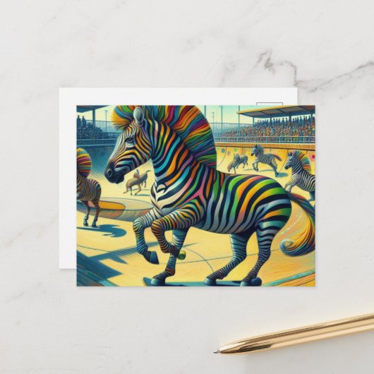 Grappige Zebra met Extra Leg Skateboarden Briefkaart (Voorkant / Achterkant in situ)
