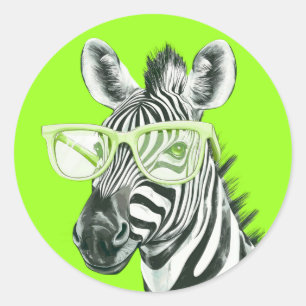 Grappige zebra met groene bril Schattig Ronde Sticker