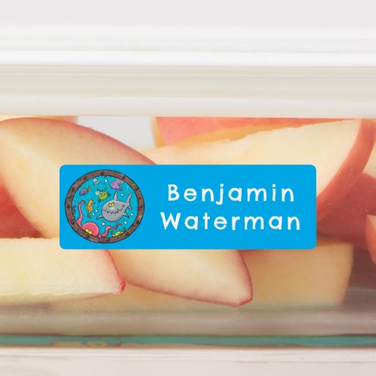 Grappige zee schepsels cartoon gepersonaliseerd labels (Aangebracht)