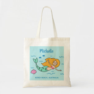 Grappige zeemeermin aangepaste naam & locatie bood tote bag