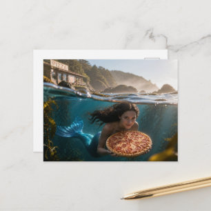 Grappige Zeemeermin Met een Pizza Briefkaart