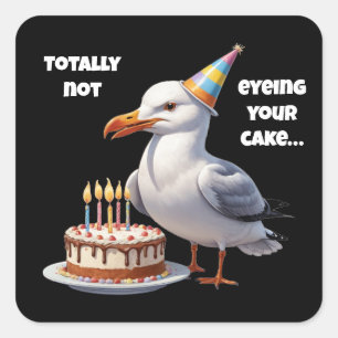 Grappige zeemeeuw taart grap - totaal onschuldig! vierkante sticker