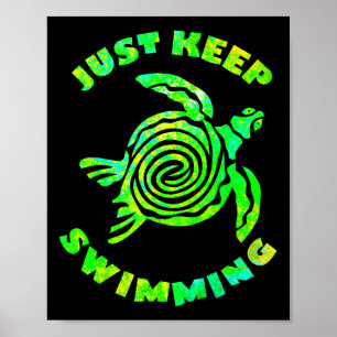 Grappige zeeschildpad blij zwemmen oceaan strand V Poster