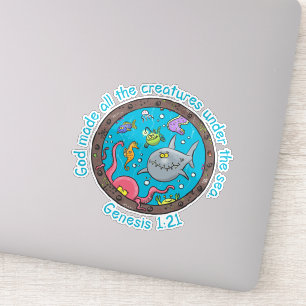 Grappige zeewezens cartoon bijbelvers voor kindere sticker
