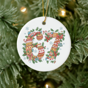 Grappige Zes Zeven 67 Brainrot Meme 6 7 Kerstmis Keramisch Ornament