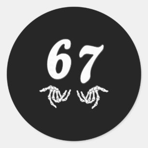 Grappige Zes Zeven 6 7 Meme 67 Skelet Hand Hallowe Ronde Sticker