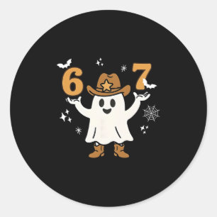 Grappige Zes Zeven 6 7 Meme Cowboy Geest Halloween Ronde Sticker