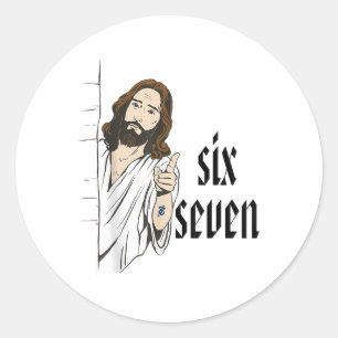 Grappige Zes Zeven Brainrot Meme 6 7 Viraal Gen Z  Ronde Sticker